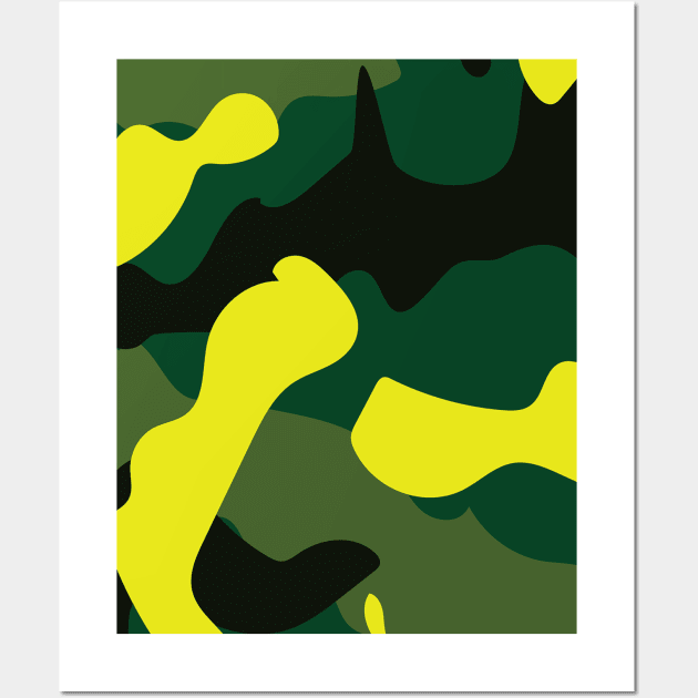 British Racing Green Yellow Camouflage Pattern Wall Art by reddeer